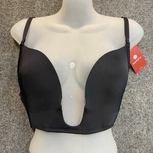 Brand New Hansca Womens Size 40C Black Deep U Plunge Bra Seamless Push Up